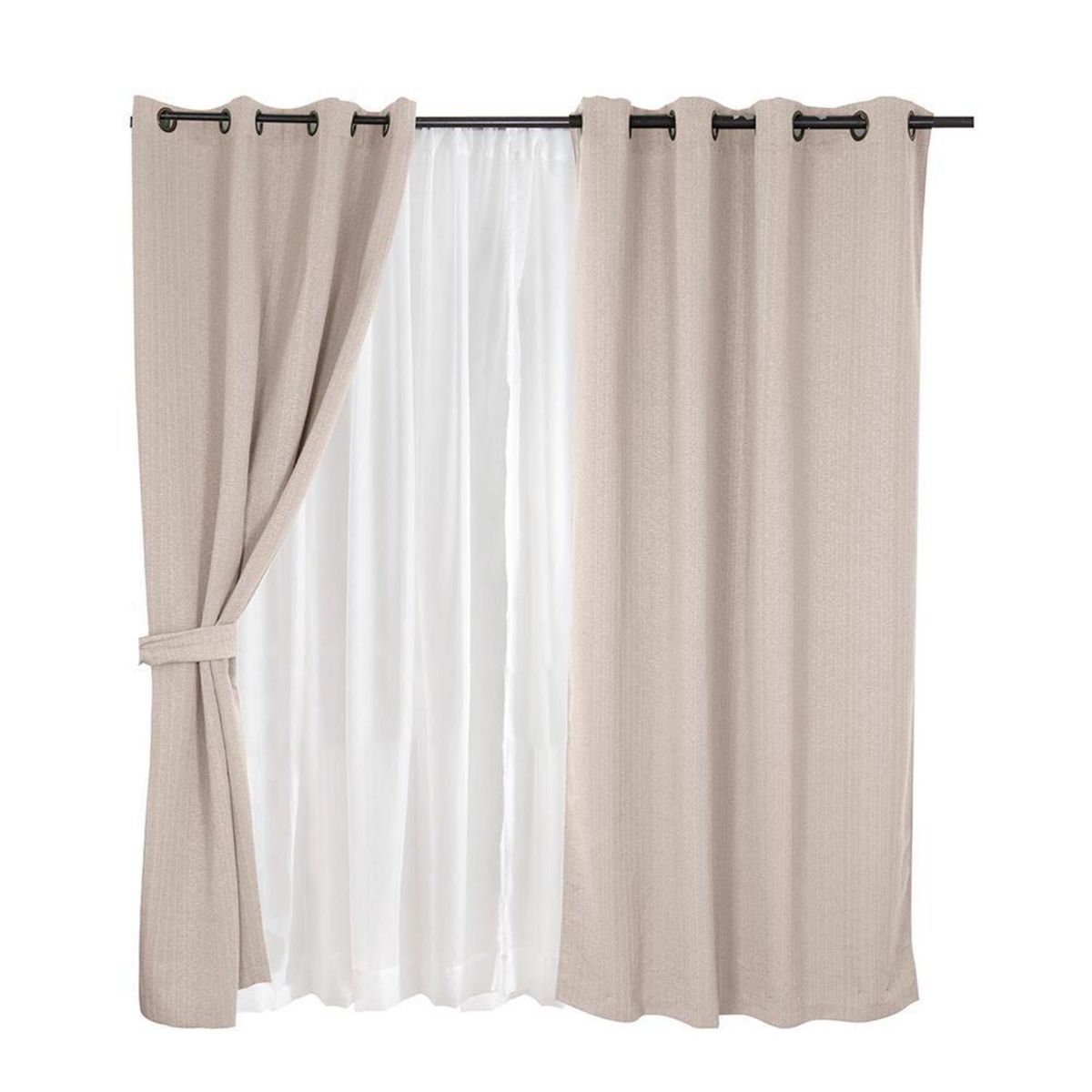 MASHINI - Set Cortina Jqd 8 Piezas Argolla 140x220 cm Arena Valdivia