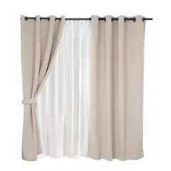 MASHINI - Set Cortina Jqd 8 Piezas Argolla 140x220 cm Arena Valdivia