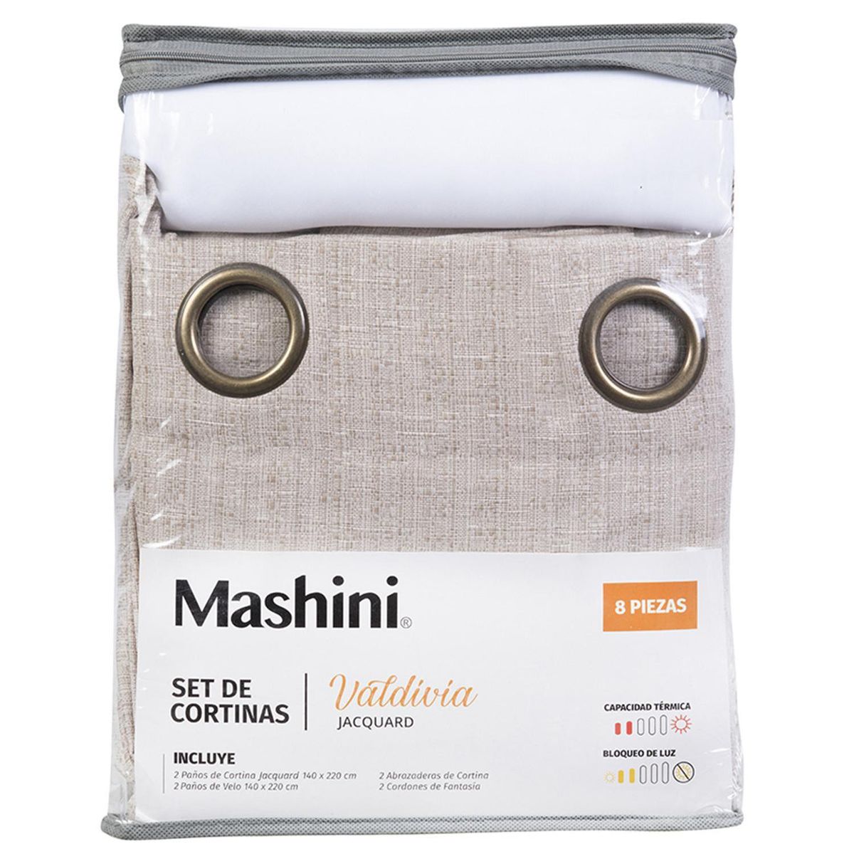 MASHINI - Set Cortina Jqd 8 Piezas Argolla 140x220 cm Arena Valdivia