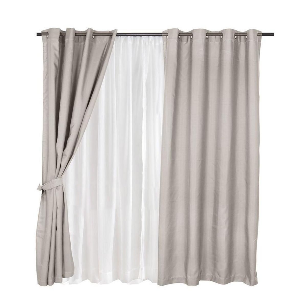 MASHINI - Set Cortina 8 Piezas Argolla 140x220 cm Gris Pucón