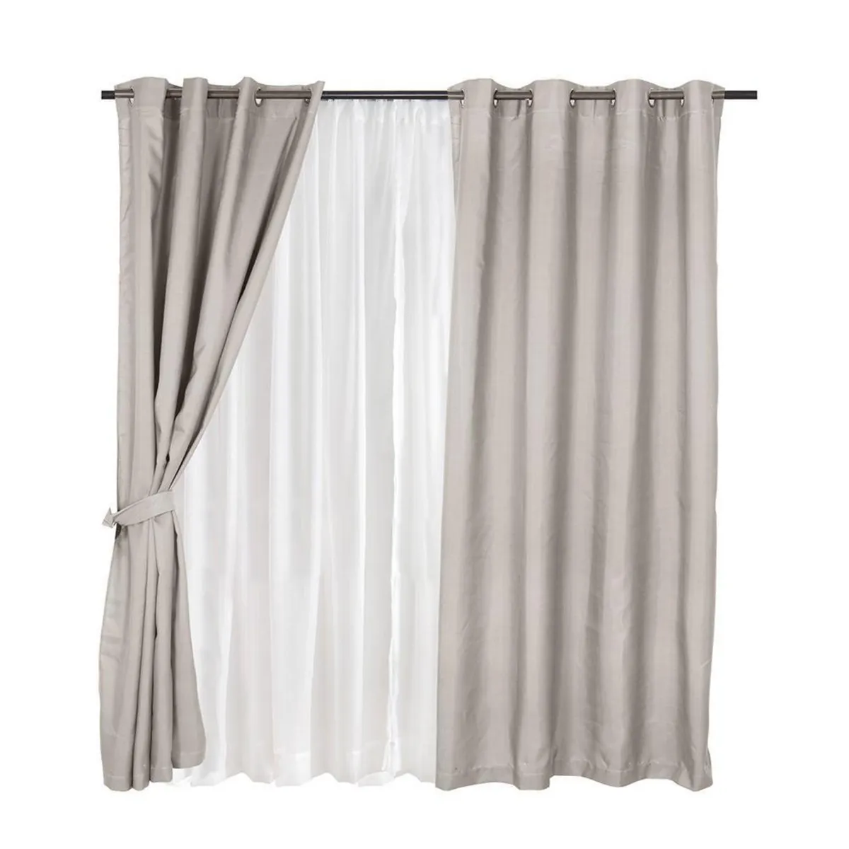 MASHINI - Set Cortina 8 Piezas Argolla 140x220 cm Gris Pucón