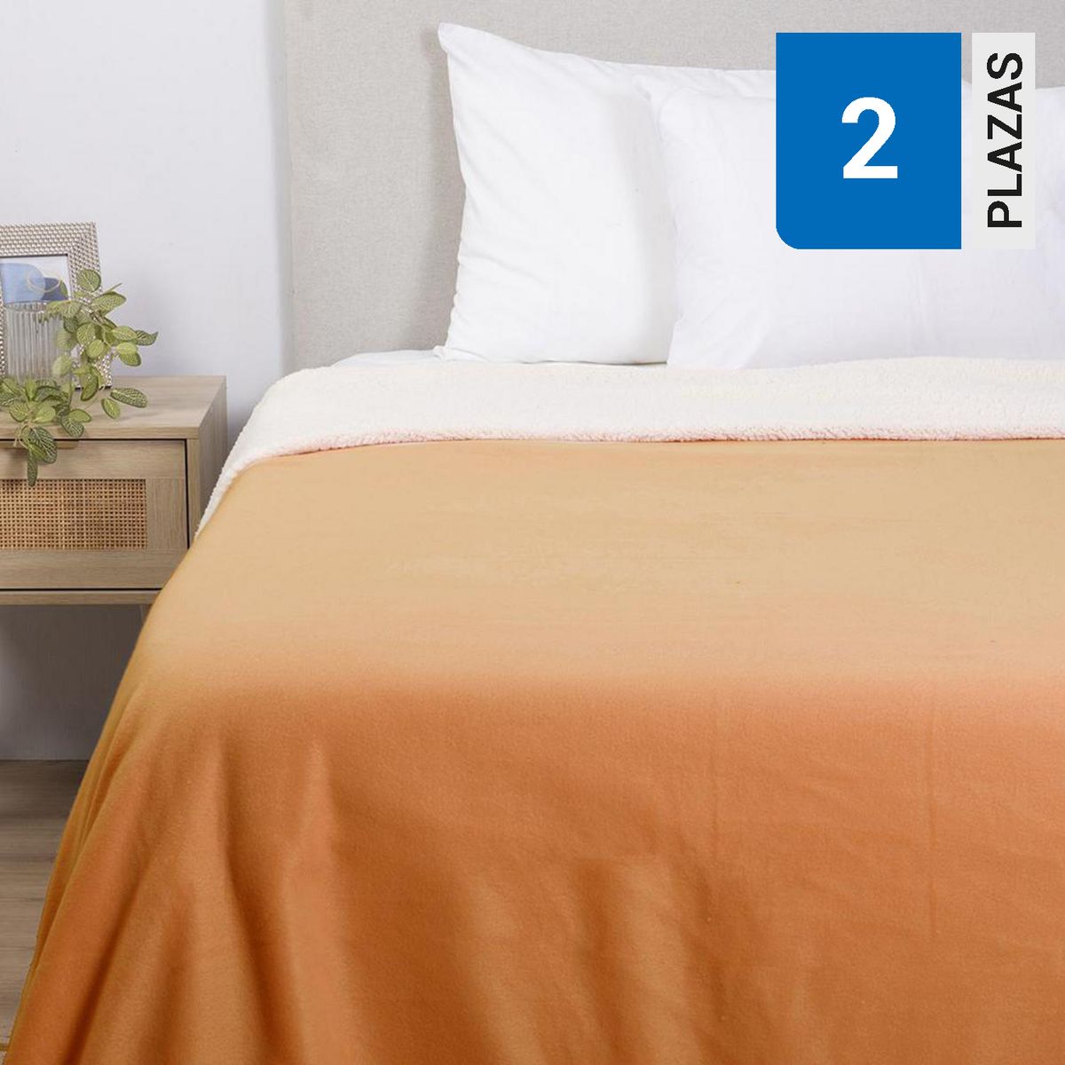 MASHINI - Frazada Polar Sherpa Lisa 2 plazas Naranjo