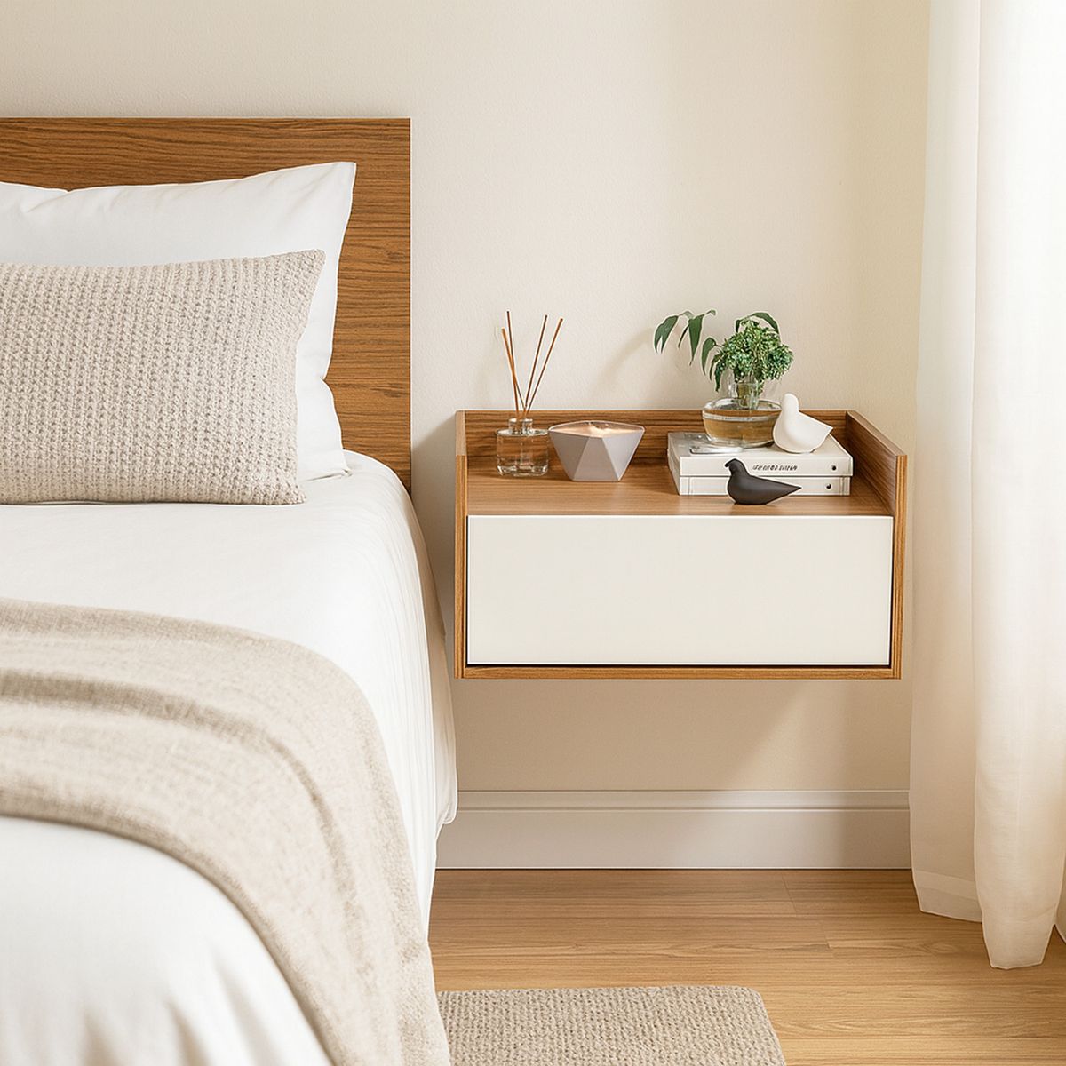 HOGA - Velador 1 Cajón(es) Alissa 60x30x40 cm Rustico