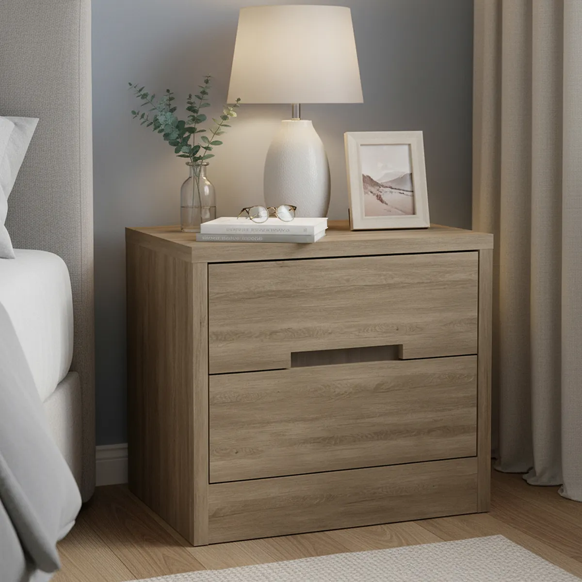 HOGA - Velador 2 Cajón(es) Genova 54x48x38 cm Nogal