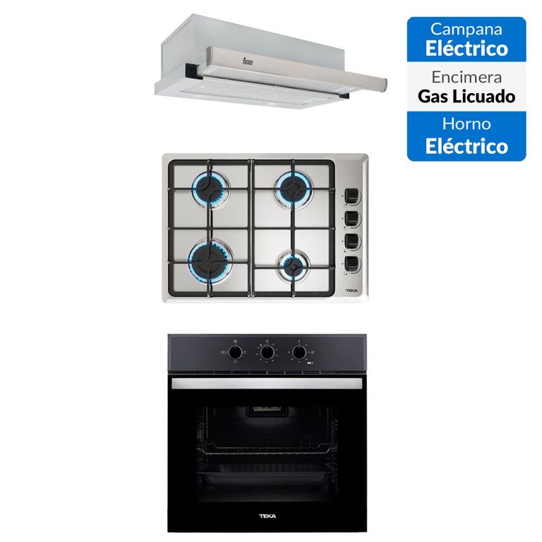 Combo Horno+Encimera a Gas 4P+campana extraible inoxidable