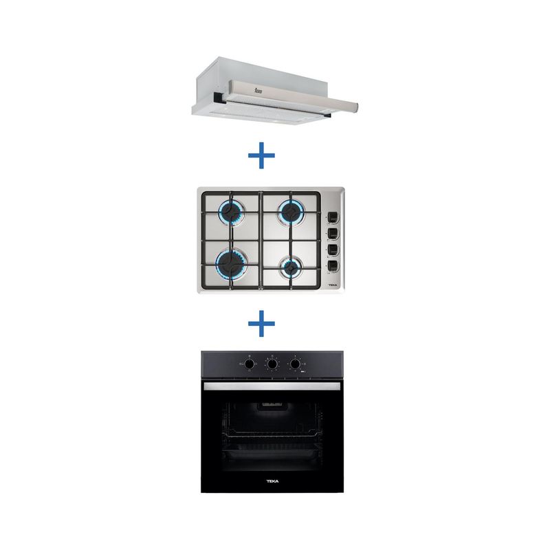 TEKA - Combo Horno+Encimera a Gas 4P+campana extraible inoxidable