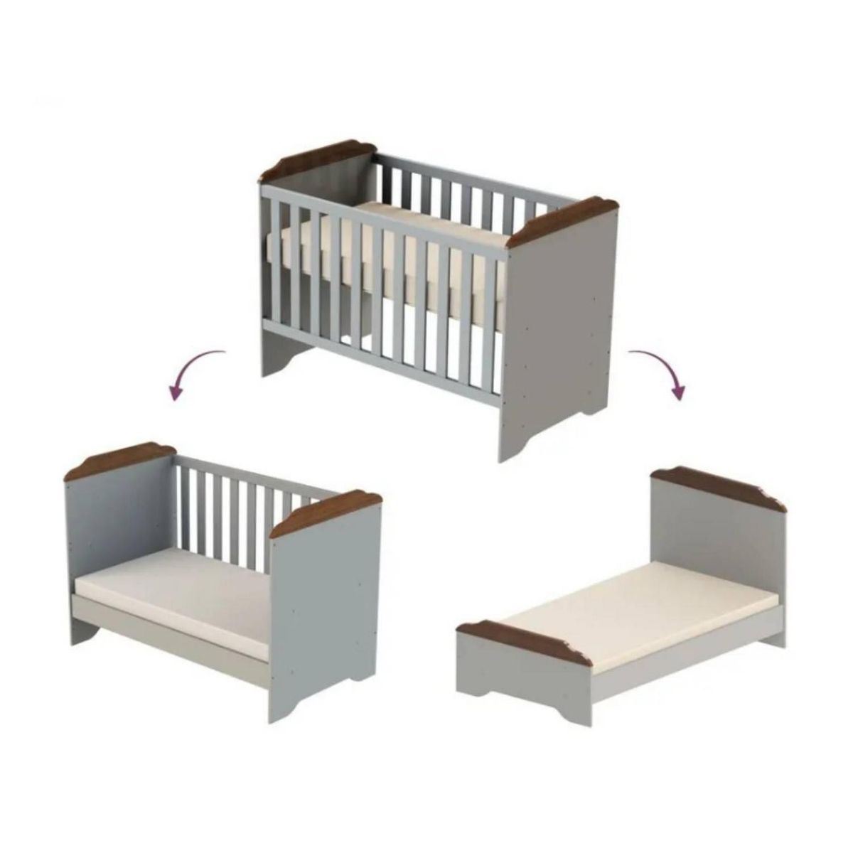 BE DESIGN - Cuna 3 funciones gris café Mel