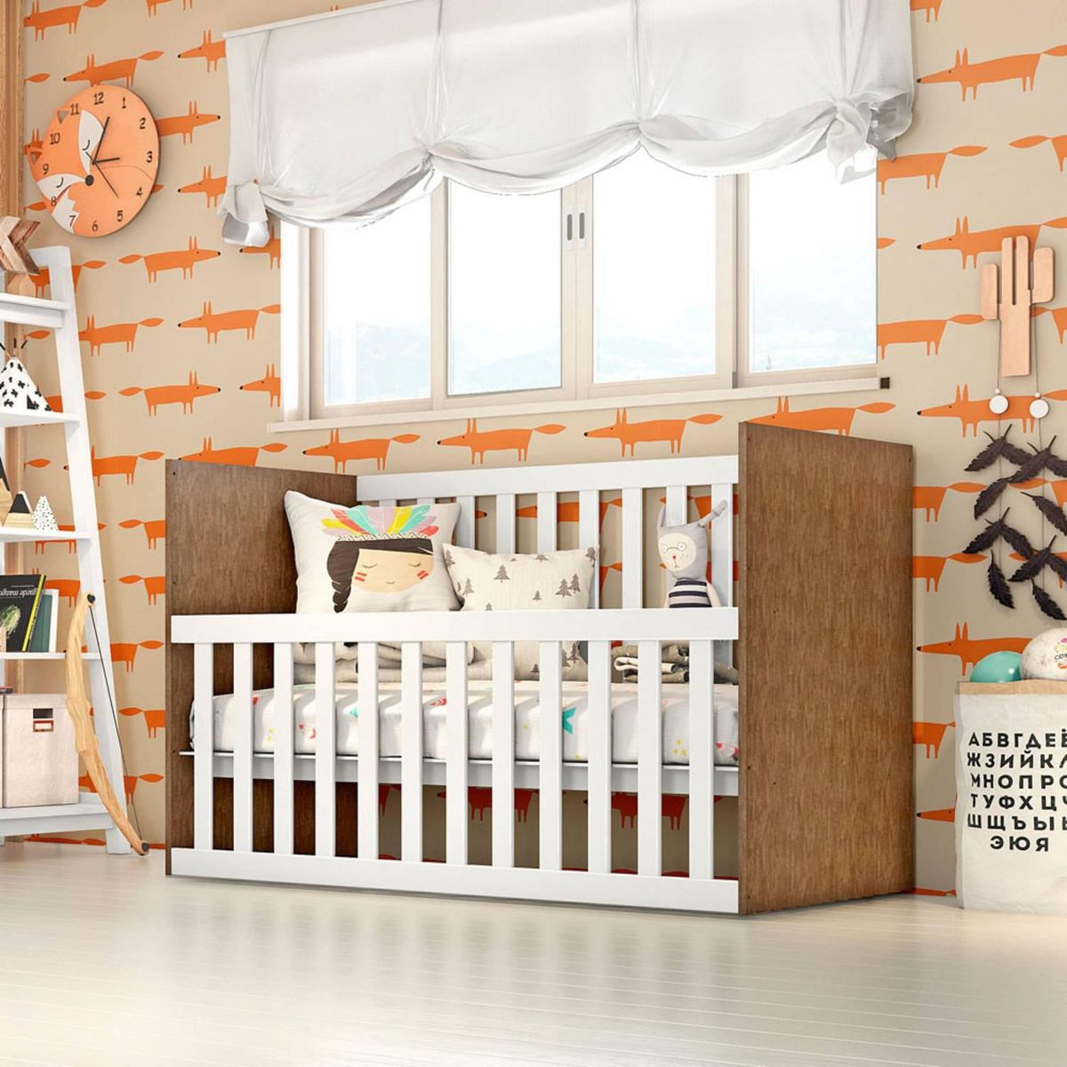 BE DESIGN - Cuna blanco café Gabi con barandas ajustables