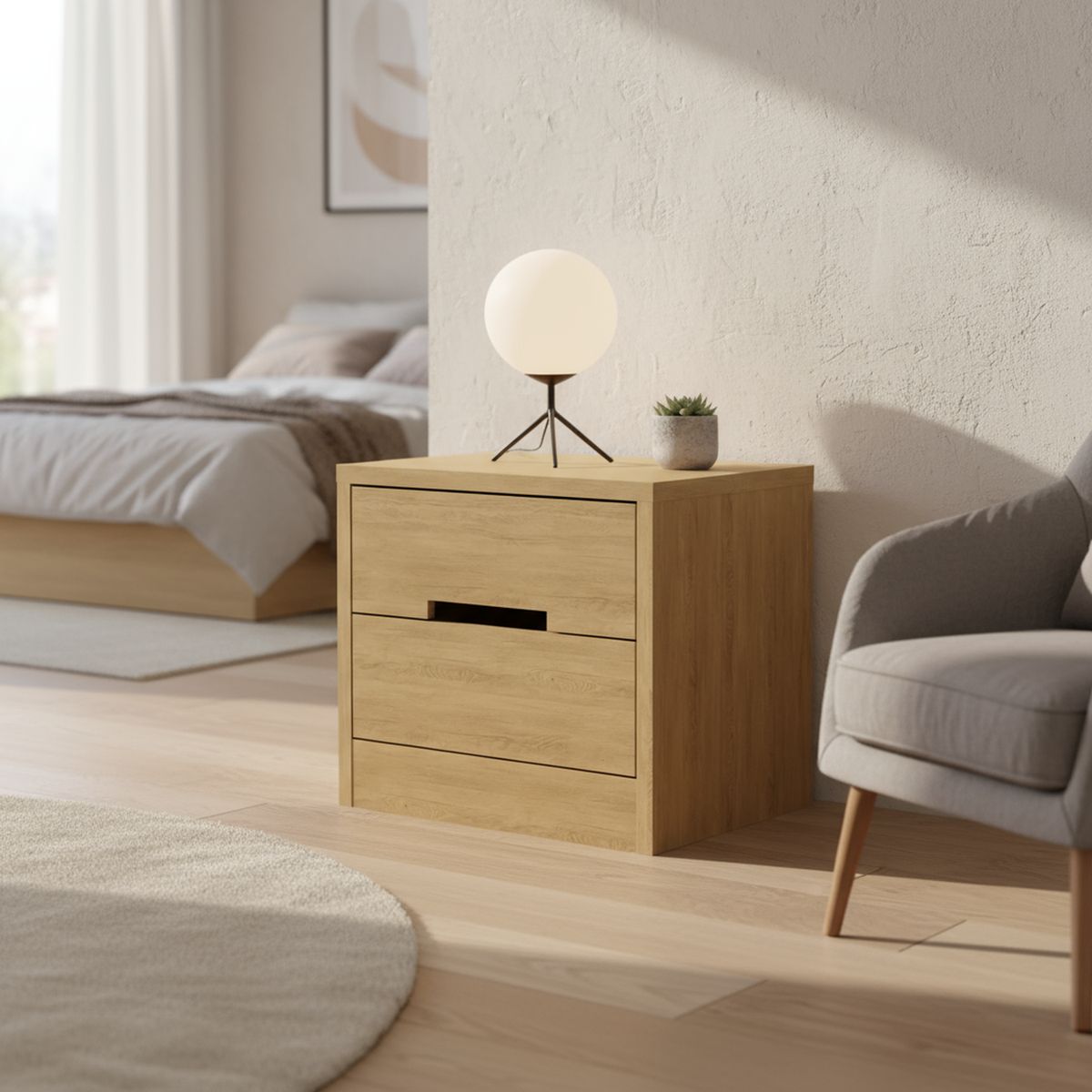 HOGA - Velador 2 Cajón(es) Genova 54x48x38 cm Castaño