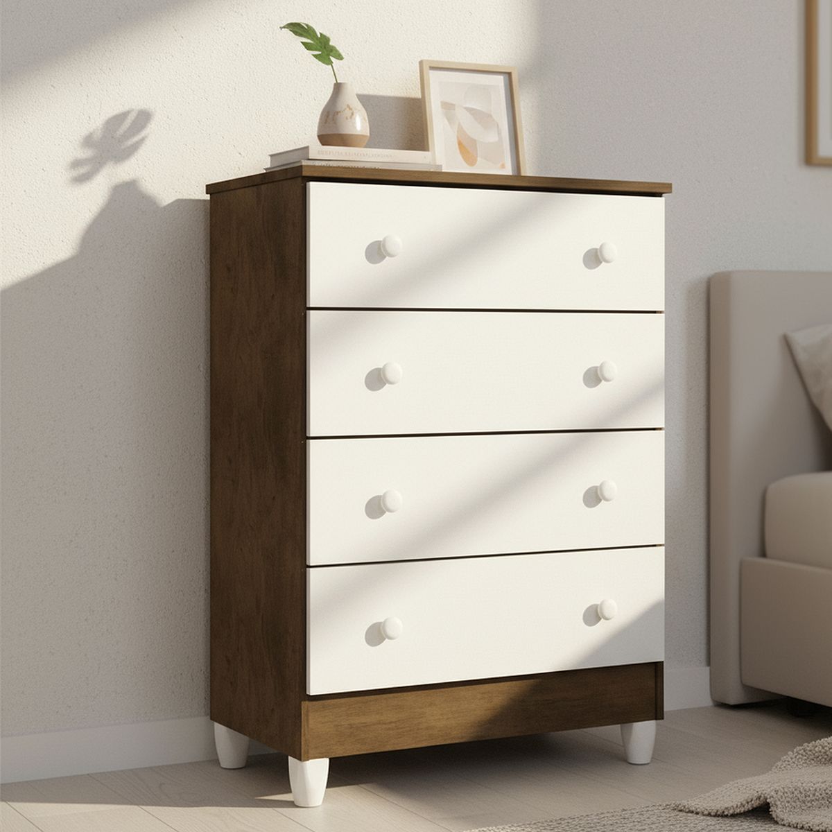 BE DESIGN - Cómoda 4 Cajón(es) Mel 64x92x43 cm Blanco café