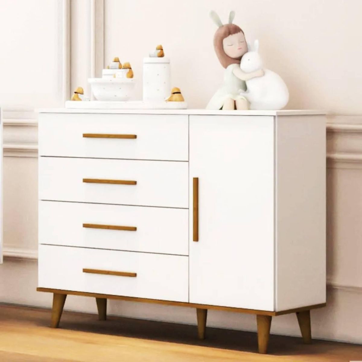 BE DESIGN - Cómoda 1 Puerta 4 Cajón(es) Ludmila 112x92x41 cm Blanco