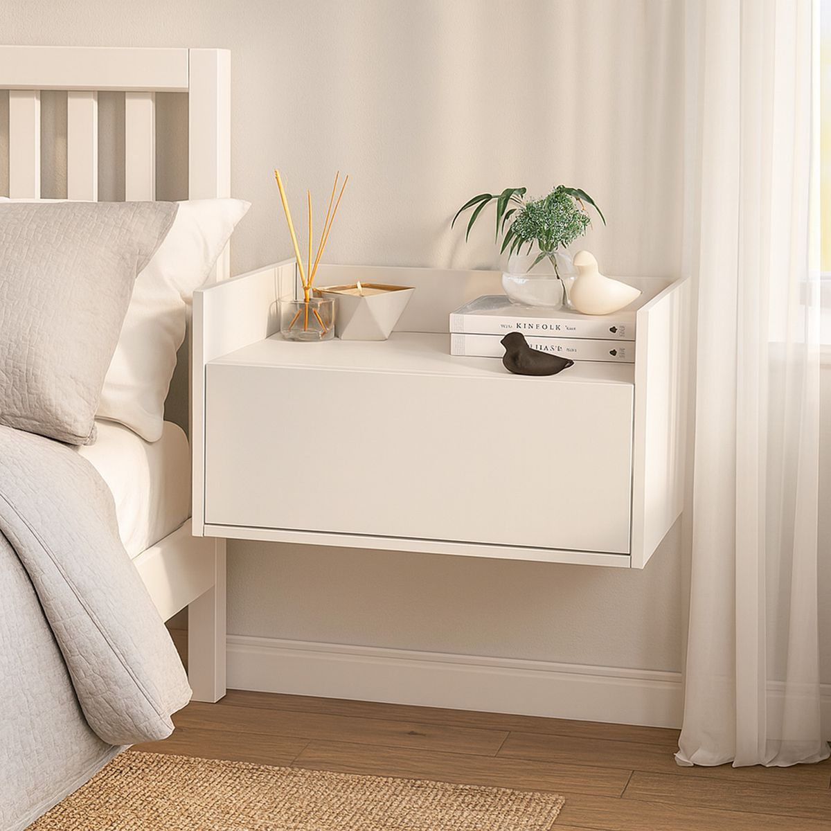 HOGA - Velador 1 Cajón(es) Alissa 60x30x40 cm Blanco