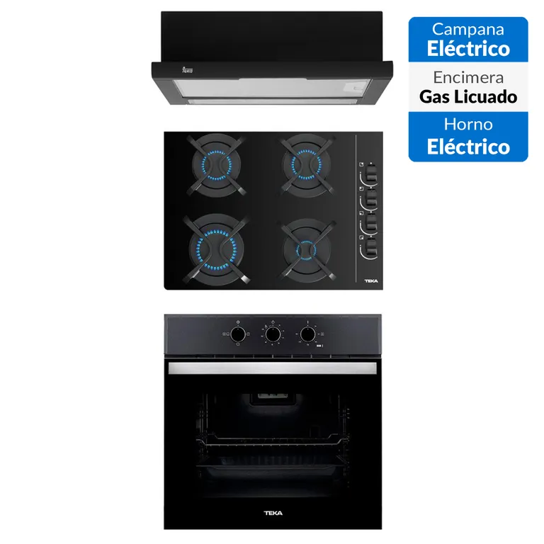 Combo Horno+Encimera Cristalgas 4P+campana Extraible Negra