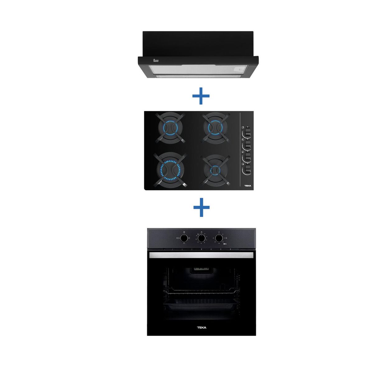 TEKA - Combo Horno+Encimera Cristalgas 4P+campana Extraible Negra