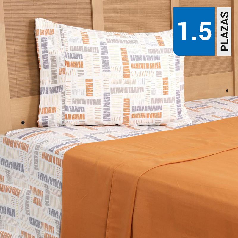 MASHINI - Set 2 Juegos de Sábana Combinadas Mf Plumetti 1.5 Plazas Argel
