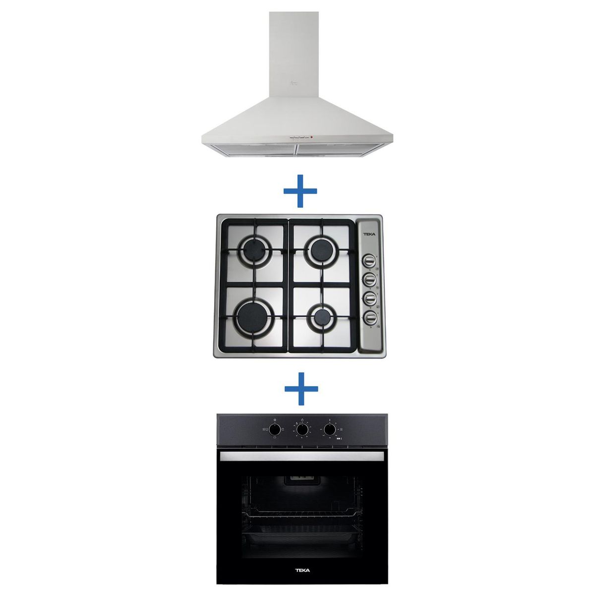 TEKA - Combo Horno Electrico+Encimera Gas 4P+Campana Decorativa 60 Inox
