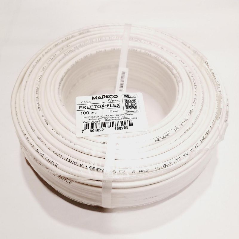 MADECO - Cable Libre de Halógenos H07Z1-K 1x6 mm2 100 metro(s) Blanco