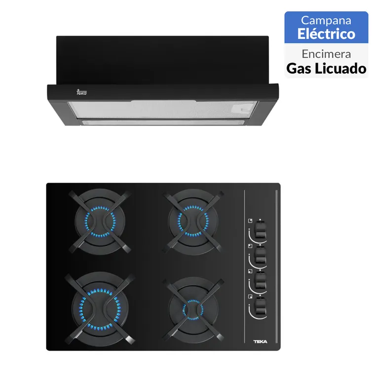 Combo Encimera A Gas +Campana extraible Negra