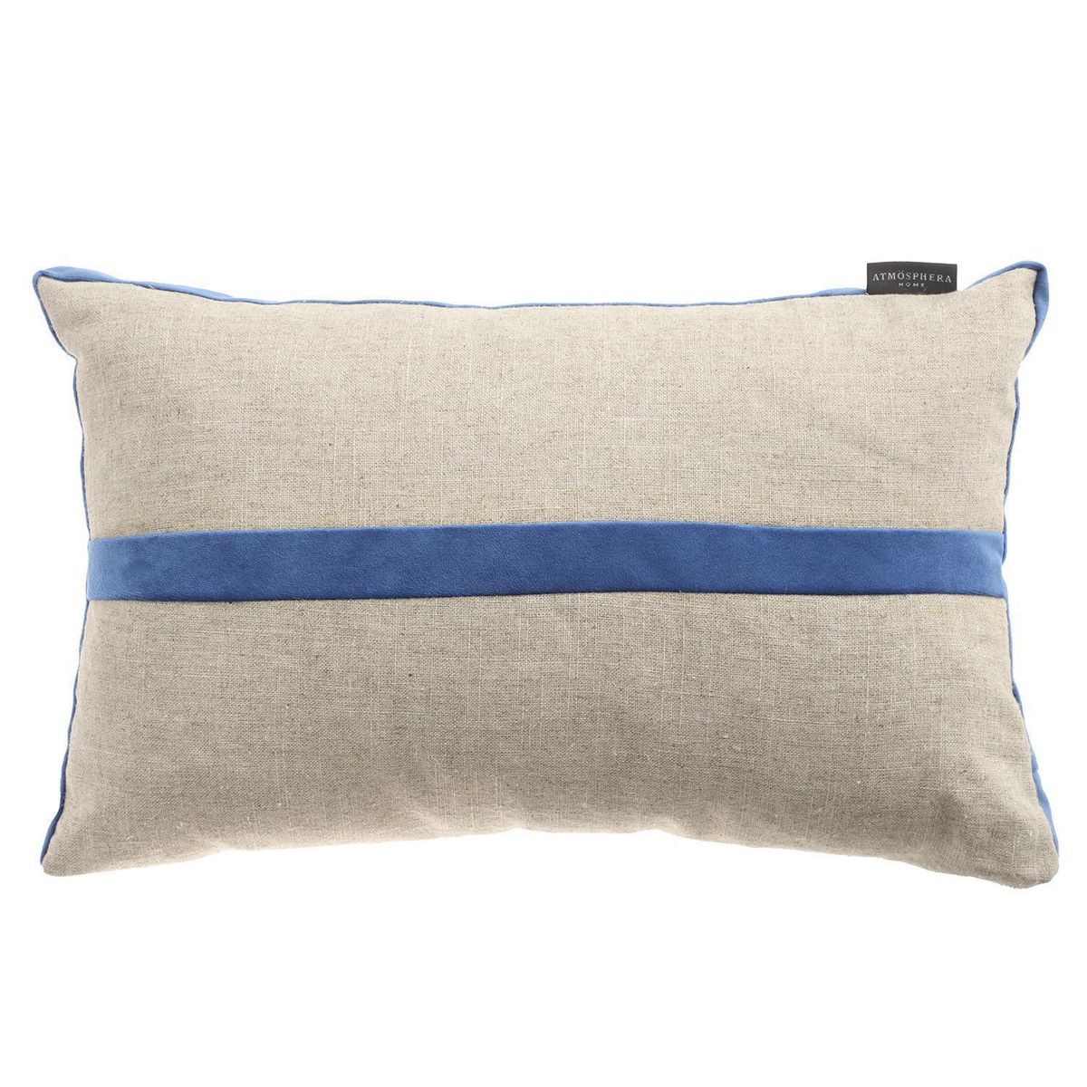 ATMOSPHERA HOME - Cojín Decorativo Lino Franja Crudo Con Azul 50x35 cm