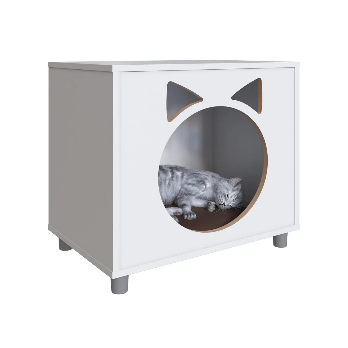 BE DESIGN - Velador Pet con Cojín para Gato 53x54x36 cm Blanco
