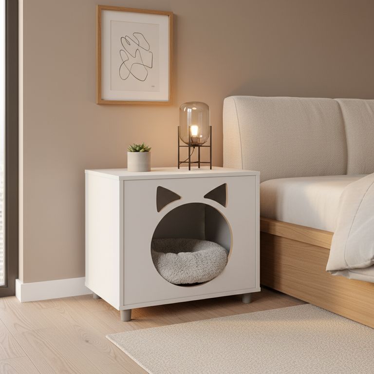Velador Pet con Cojín para Gato 53x54x36 cm Blanco