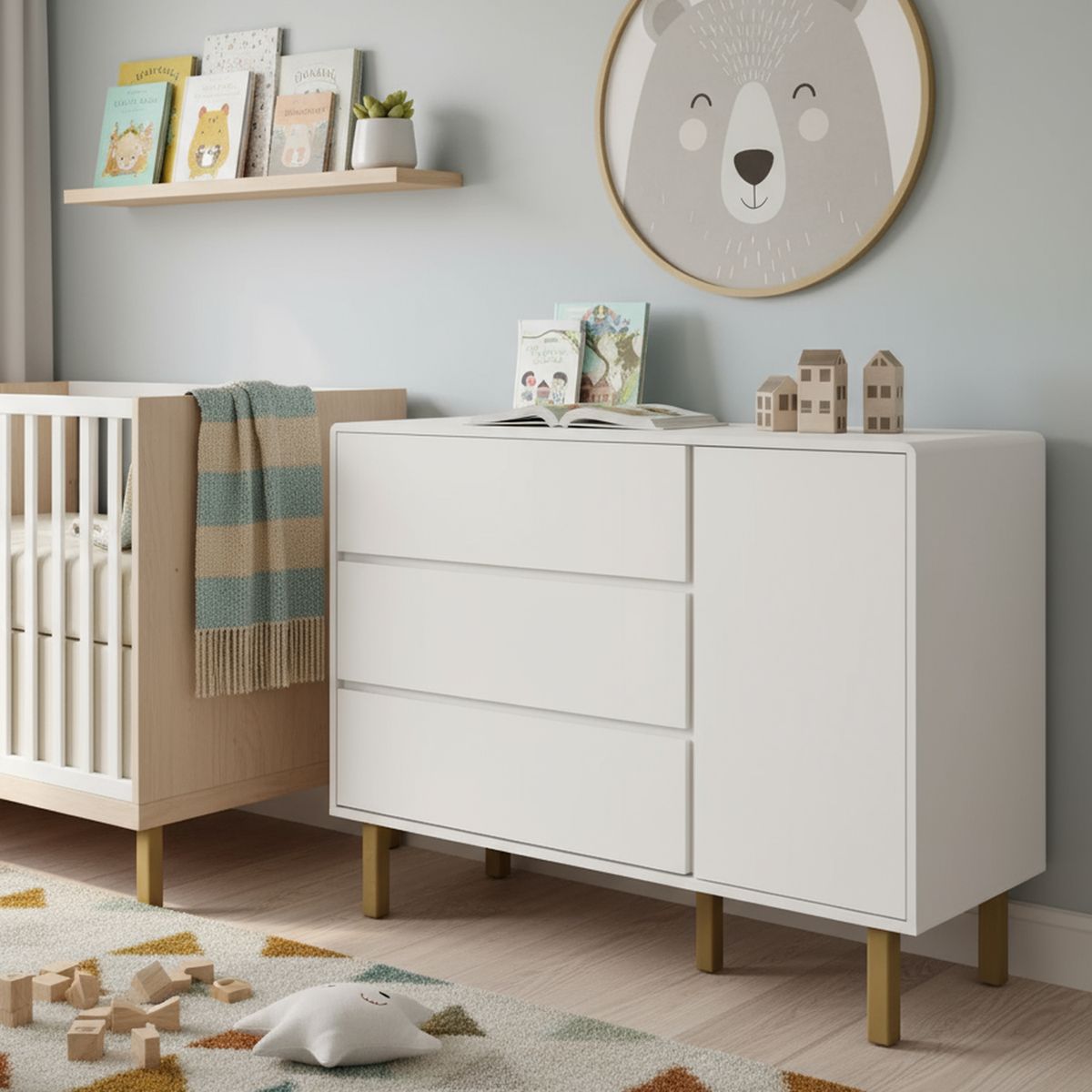 BE DESIGN - Cómoda 1 Puerta 3 Cajón(es) Olivia 120x94.3x45 cm Blanco