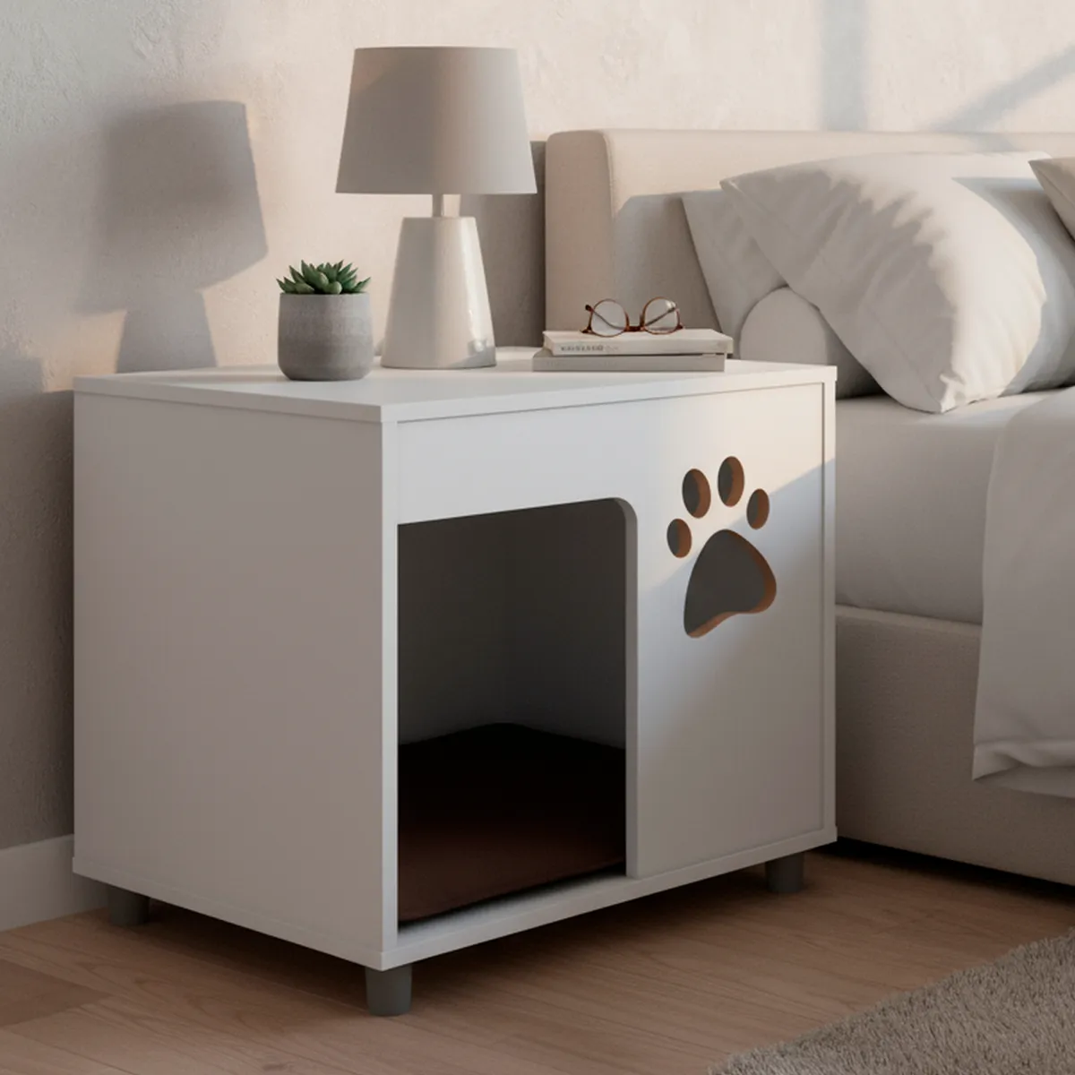 BE DESIGN - Velador Pet con Cojín para Perro 53x54x36 cm Blanco