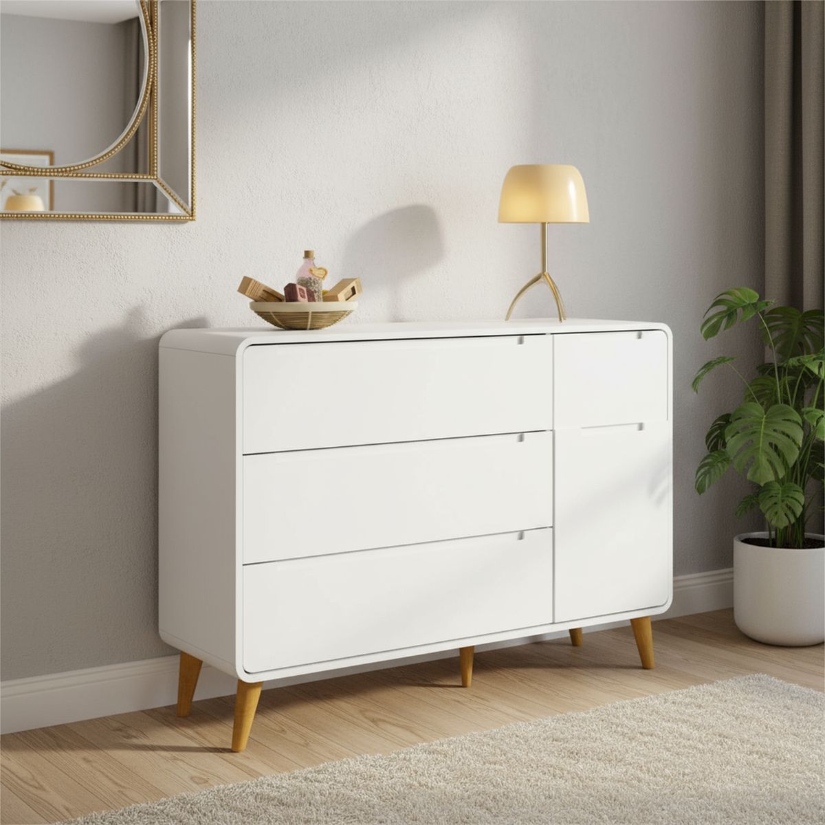 BE DESIGN - Cómoda 1 Puerta 4 Cajón(es) Agatha 120x92x45 cm Blanco