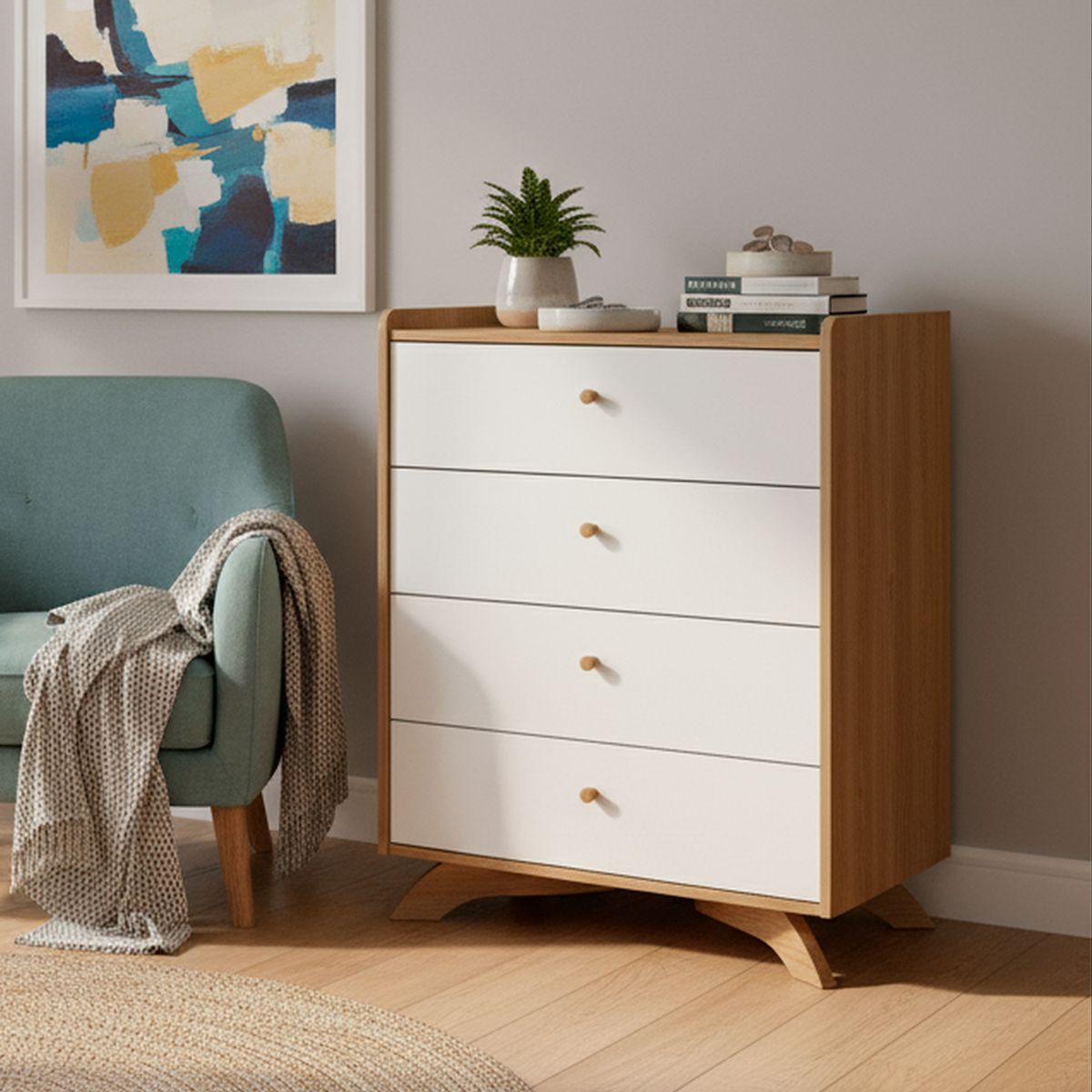 BE DESIGN - Cómoda 4 Cajón(es) Affet 71x91x45 cm Blanco miel