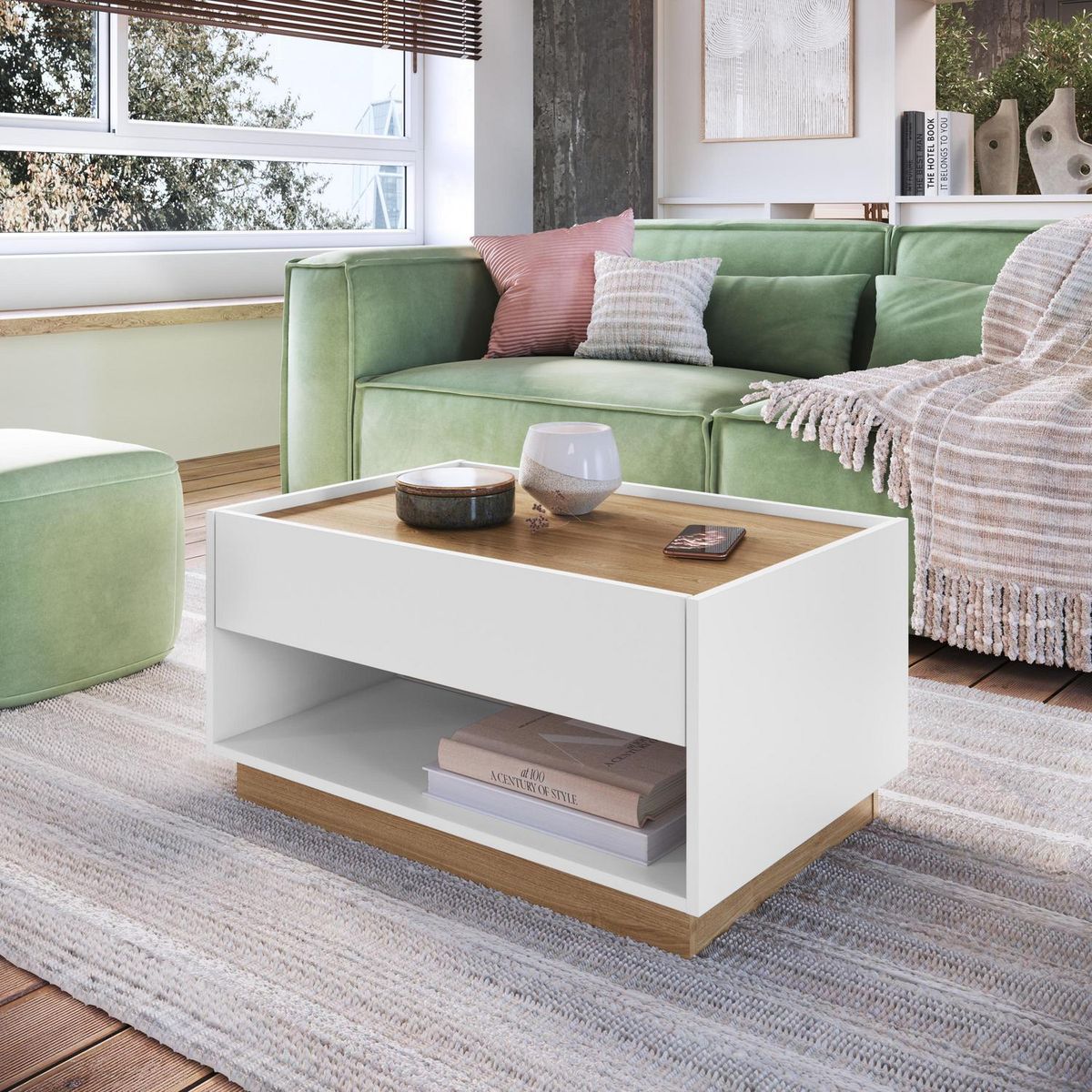 BE DESIGN - Mesa de Centro Bari Blanco/Miel 80x54x40.6 cm