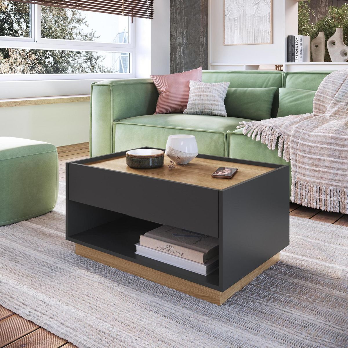 BE DESIGN - Mesa de Centro Bari Grafito/Miel 80x54x40.6 cm