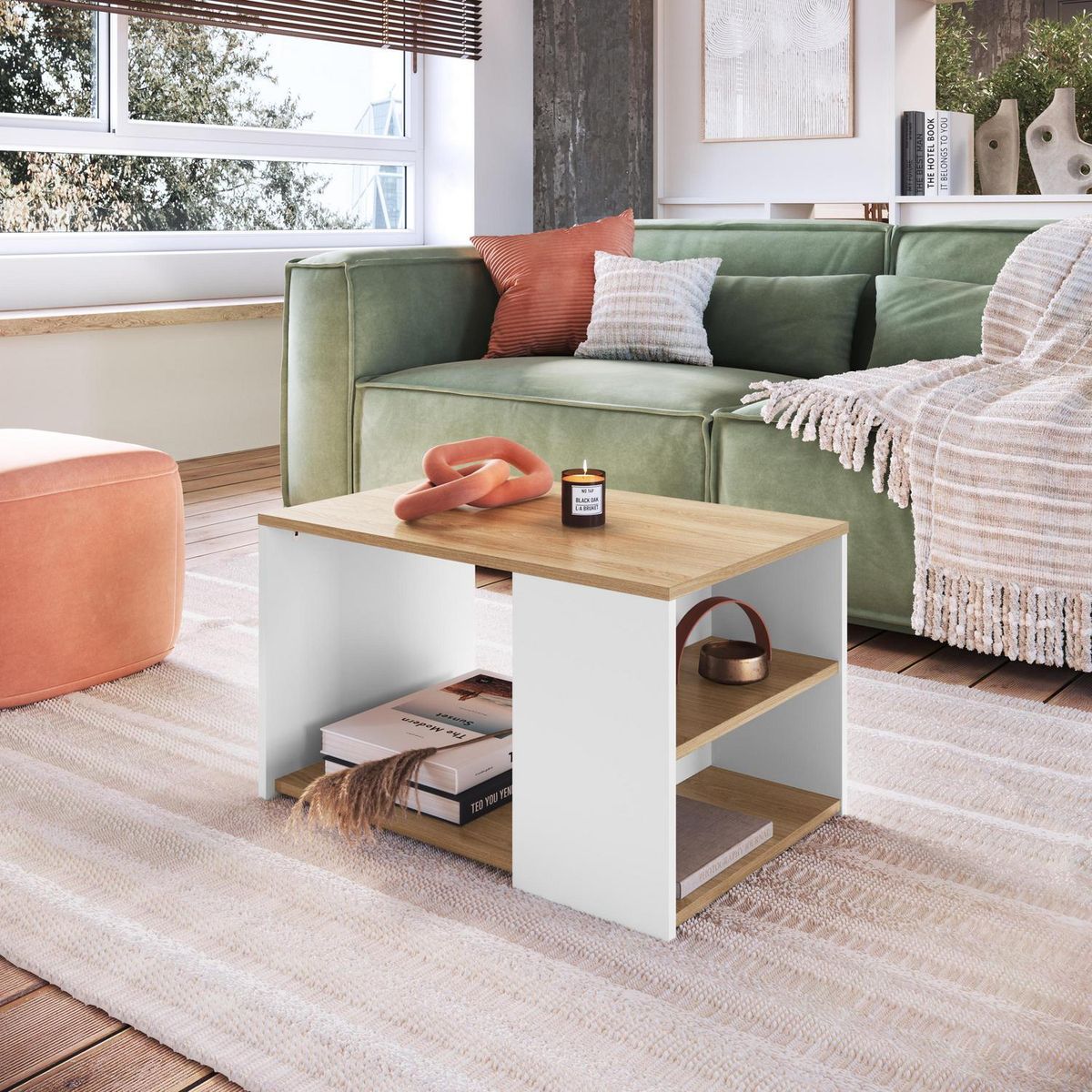 BE DESIGN - Mesa de Centro Foggia Blanco miel 68x45x40 cm