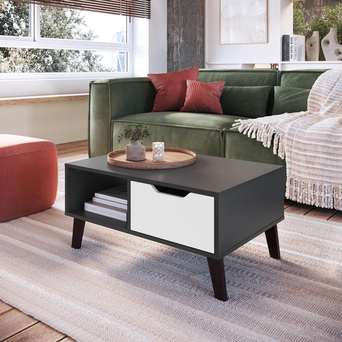 BE DESIGN - Mesa de Centro Rimini Grafito/Blanco 80x54x39 cm