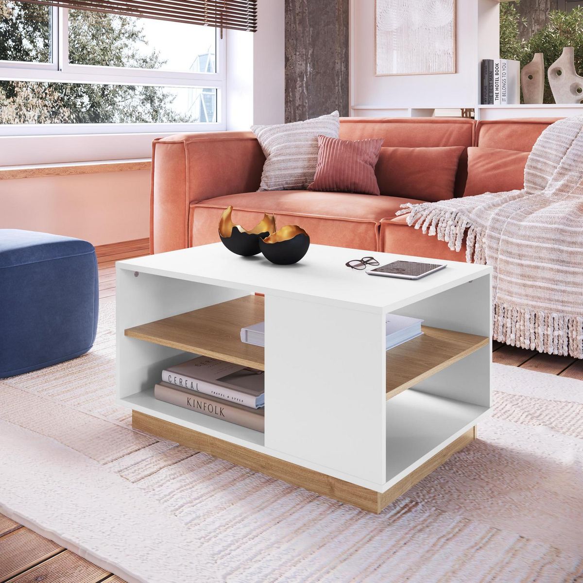 BE DESIGN - Mesa de Centro Livorno Blanco/Miel 80x54x43.7 cm