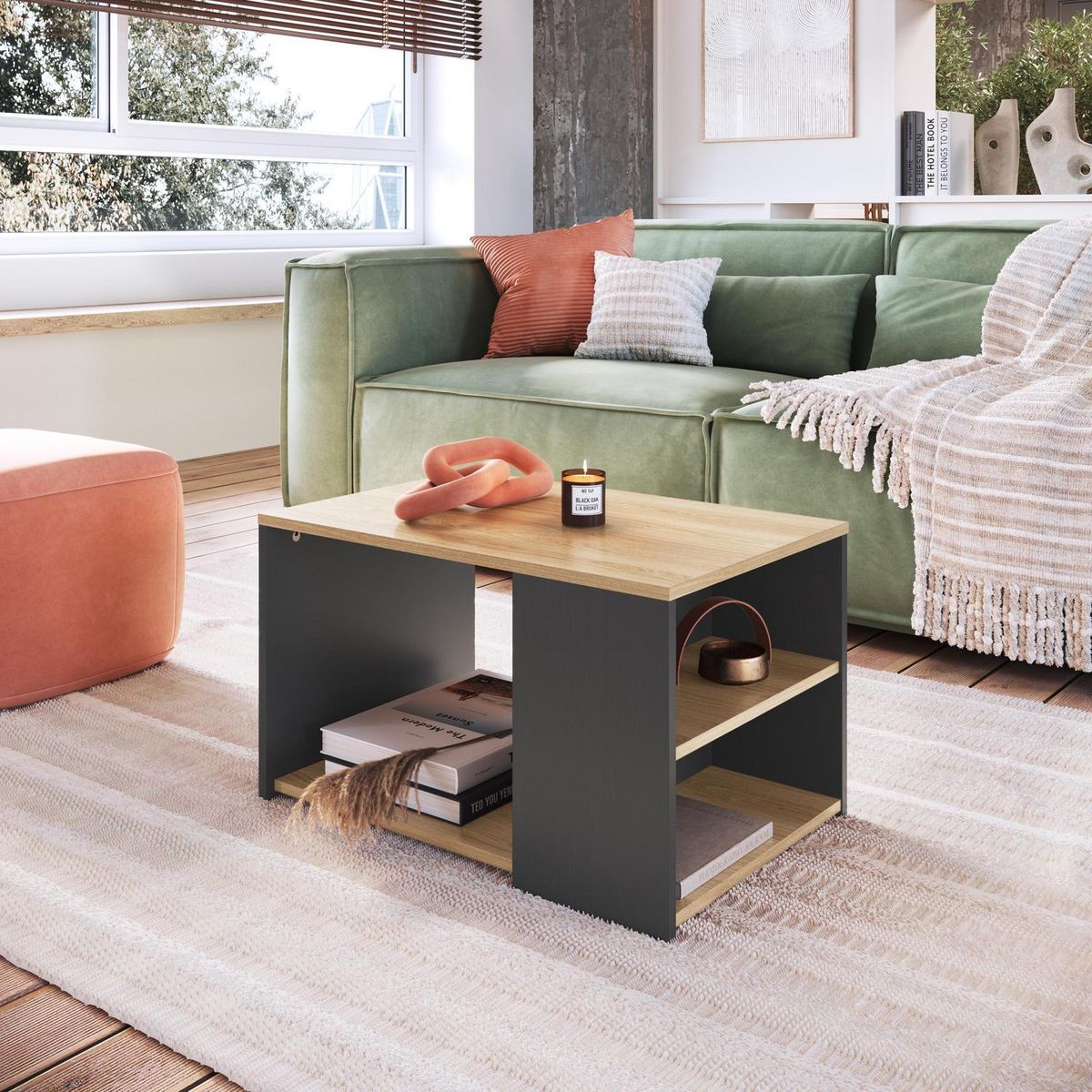 BE DESIGN - Mesa de Centro Foggia Grafito/Miel 68x45x40 cm