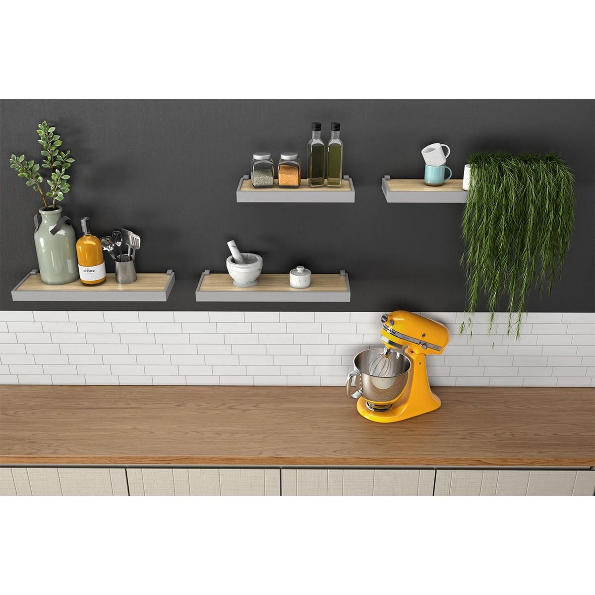 BE DESIGN - Repisa Duetto MDP 1 Nivel(es) 40x4x20 cm Roble/Gris