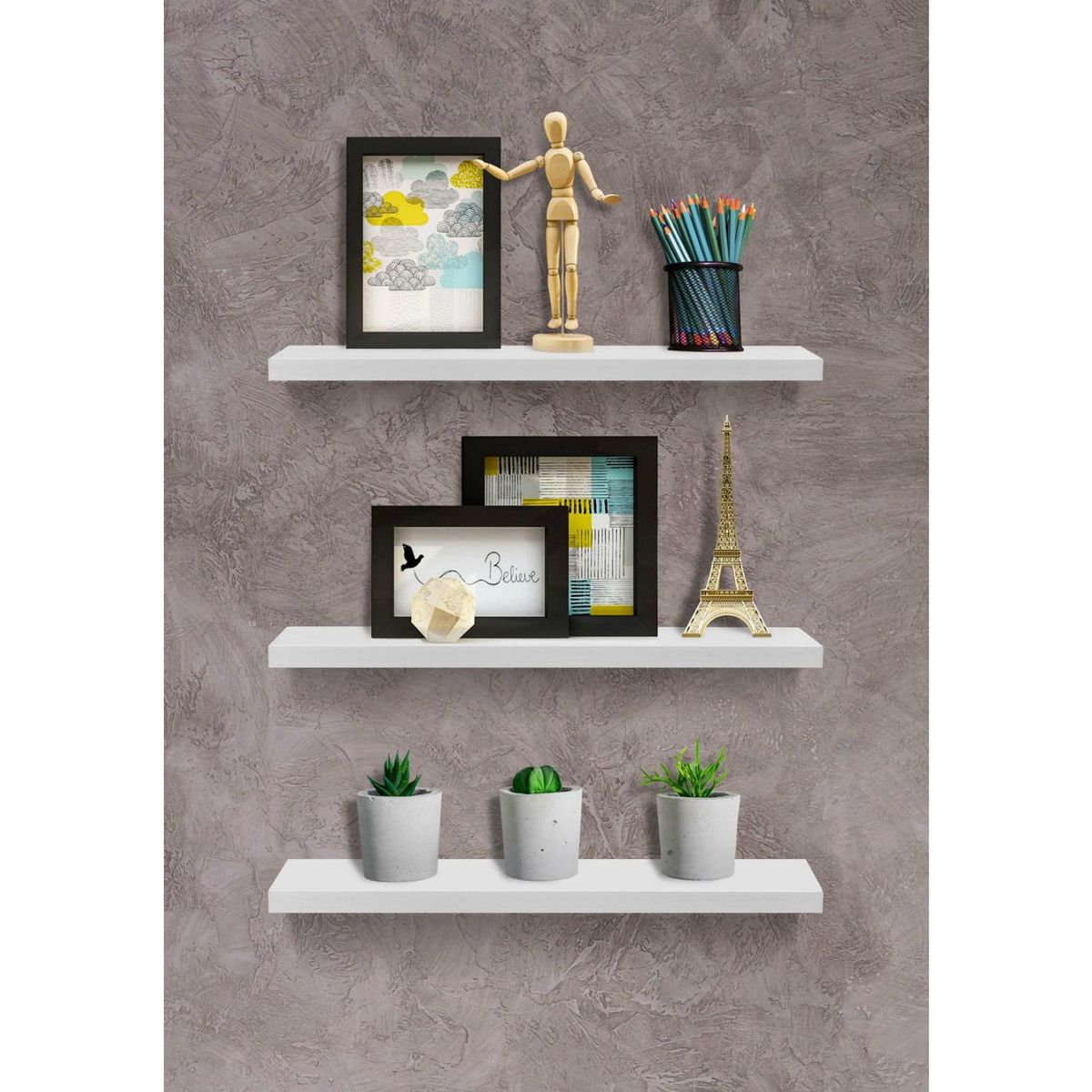 BE DESIGN - Set de Repisas Decorare MDP 3 Nivel(es) 40x1.2x10 cm Blanco
