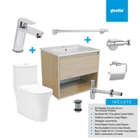 Combo Baño Deluxe Mueble/WC One Piece/Lavamanos/Accesorios