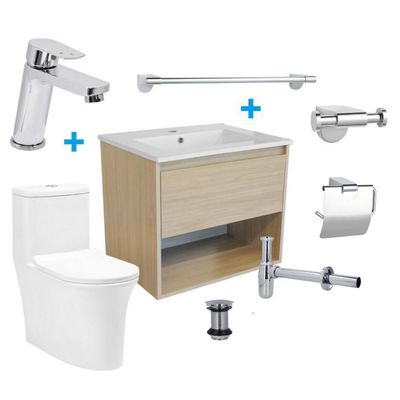 Imagen 2 del producto Combo Baño Deluxe Mueble/WC One Piece/Lavamanos/Accesorios