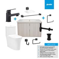 Combo Baño Black Mueble/WC One Piece/Lavamanos/Accesorios