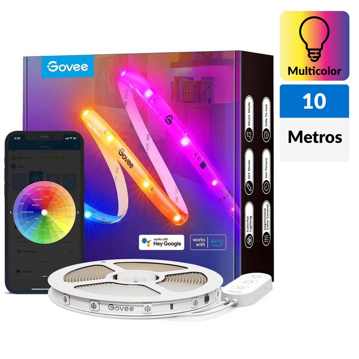 GOVEE - Tira Luz Led Govee Rgbic Con Revestimiento Protector 10 M