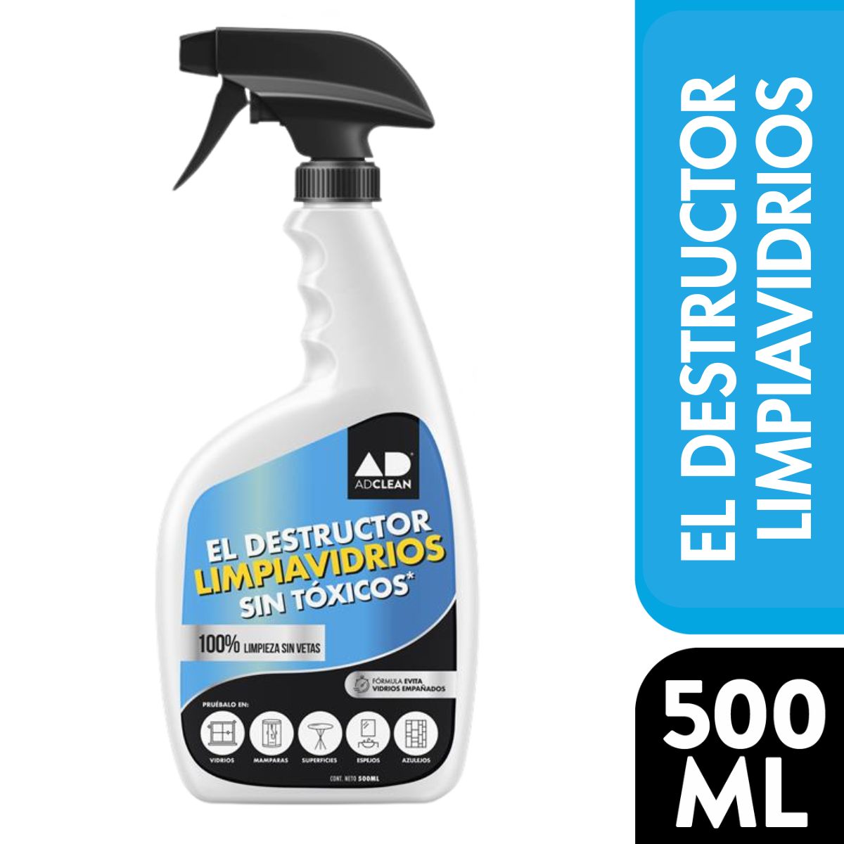 ADCLEAN - Limpiavidrios Destructor Adclean Cristales y Ventanas 500 ml Sin Tóxicos