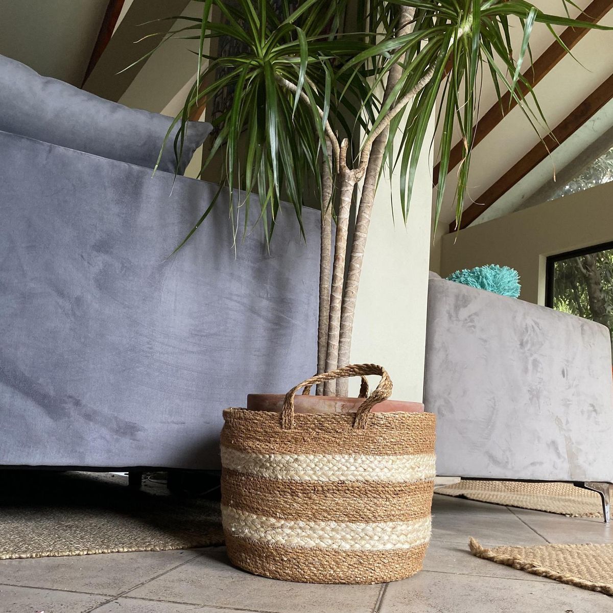 DECOGREEN - Cesto Bicolor con asas Vishnu 38 x 30 cm