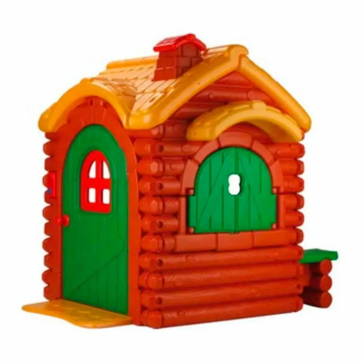 KIDSCOOL - Casa de Juego Woody 120x162x157 cm Roja/Verde/Naranjo