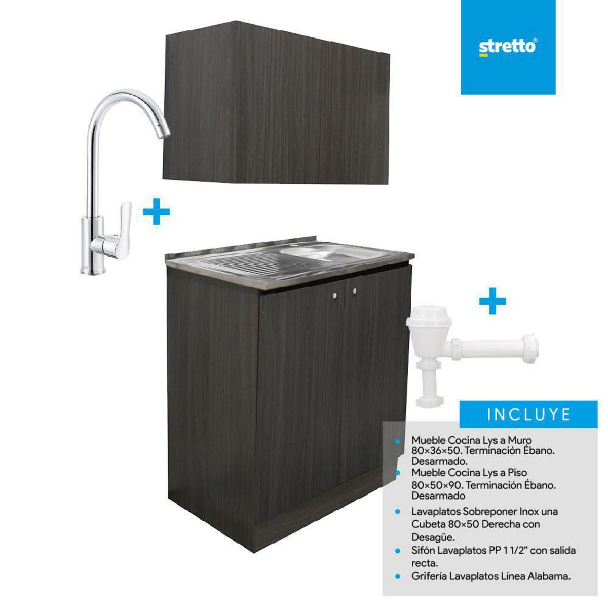 STRETTO - Kit Mueble Lys Alabama + Lavaplatos derecho + Grifería