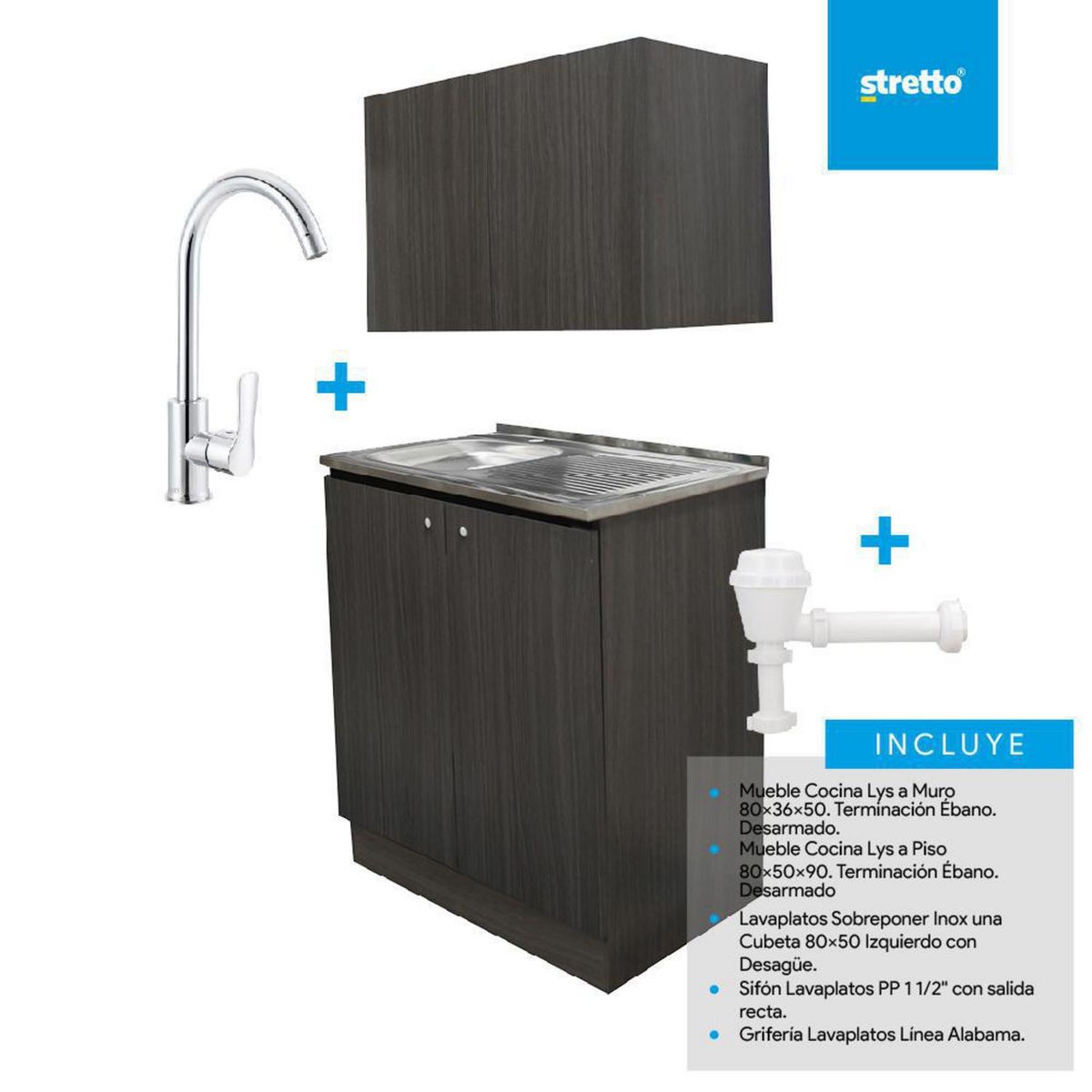 STRETTO - Kit Mueble Lys Alabama + Lavaplatos izquierdo + Grifería