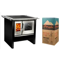 AMESTI - Cocina a Leña 1 Platos Negro COCINA A LEÑA ALLEGRA NEGRA + KIT DE INSTALACIÓN 5"