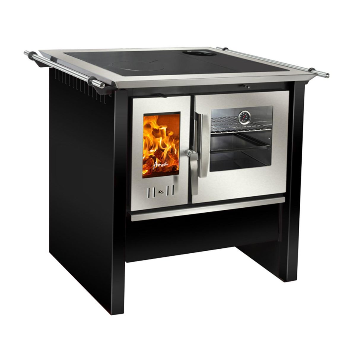 AMESTI - Cocina a Leña 1 Platos Negro COCINA A LEÑA ALLEGRA NEGRA + KIT DE INSTALACIÓN 5"