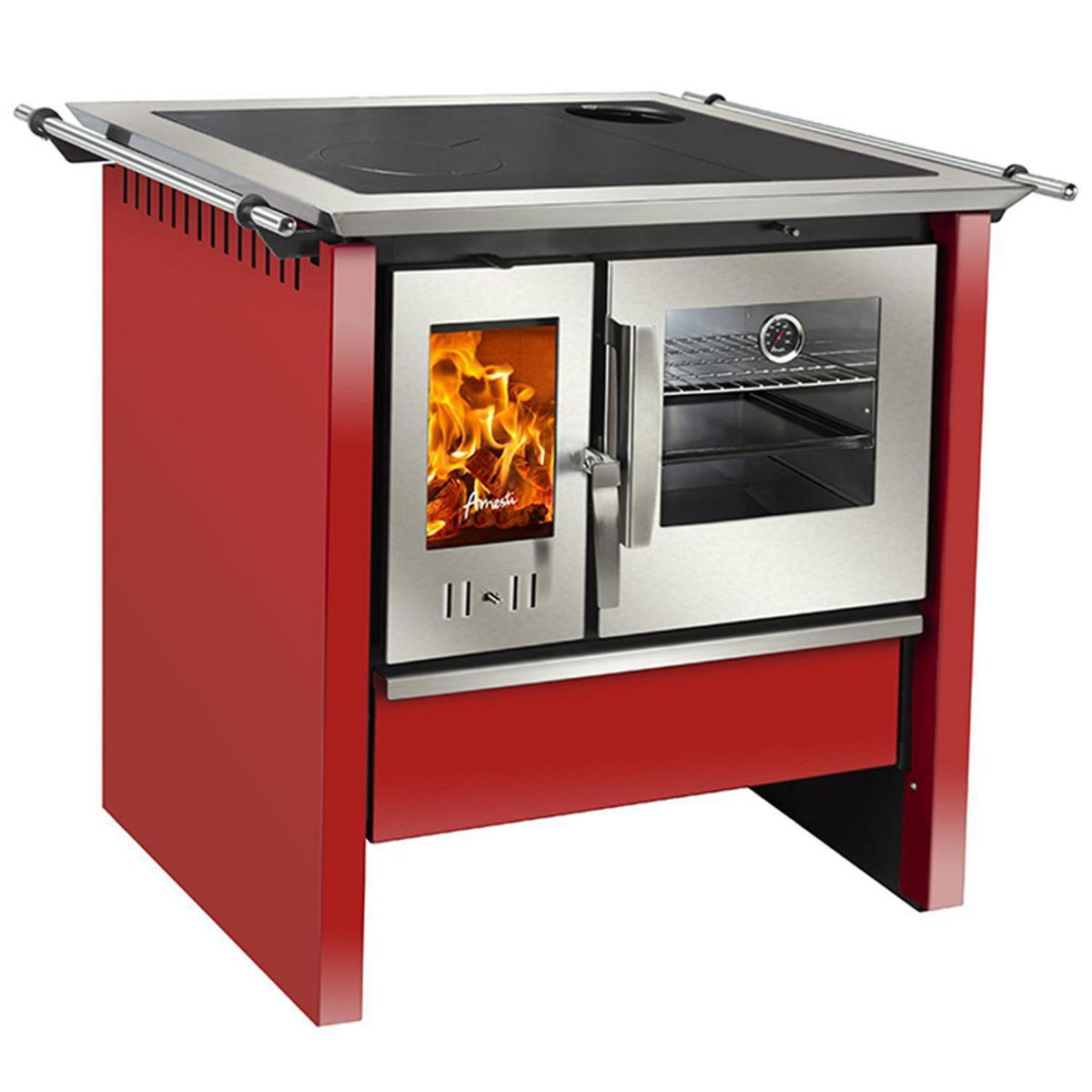 AMESTI - Cocina a Leña 1 Platos Rojo COCINA A LEÑA ALLEGRA ROJA + KIT DE INSTALACIÓN 5''