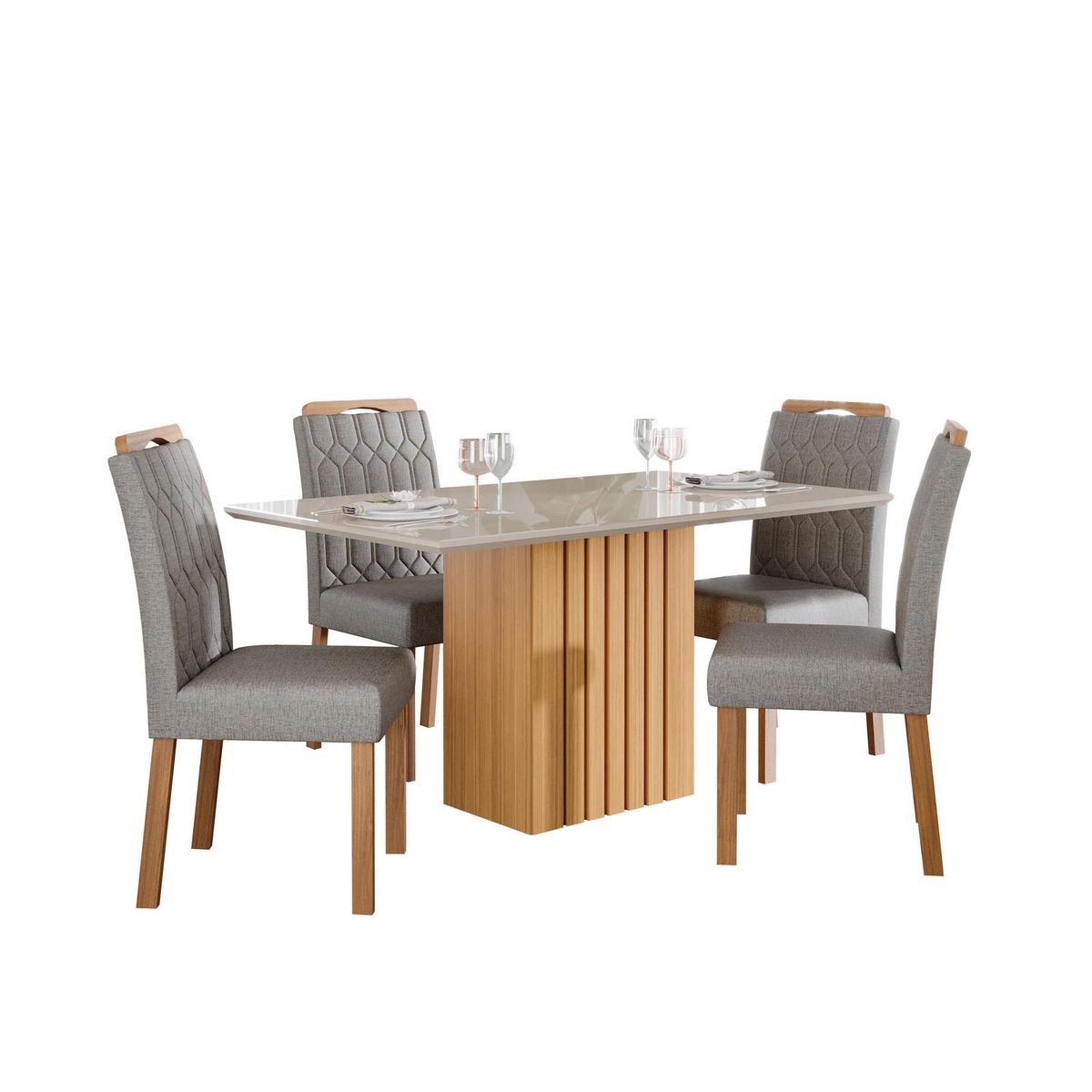 DECOCASA - Juego de Comedor Pao 4 Sillas Mesa Rectangular 80x78x130 cm Off White